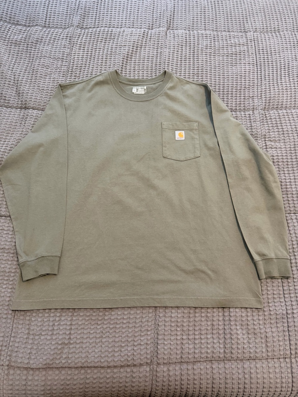 Carhartt Pocket T-Shirt – Men’s Size XL Olive Green Loose Fit Long Sleeve Crew